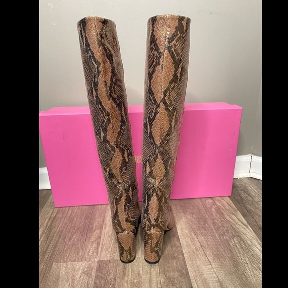 PARIS TEXAS Knee-high Lamé Python-embossed Leather Boots In Bronze $825 - Picture 5 of 8